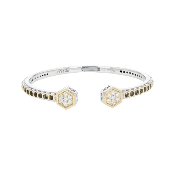 Piyaro Italian Sterling Silver and 14K Yellow Gold and Diamond Hinge Bracelet Elgin's Fine Jewelry Baton Rouge, LA