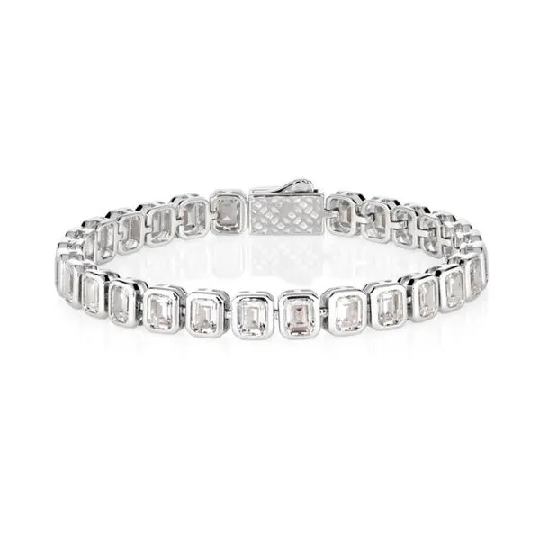 Anna Zuckerman Platinum Finish Emerald Cut Tennis Bracelet Elgin's Fine Jewelry Baton Rouge, LA