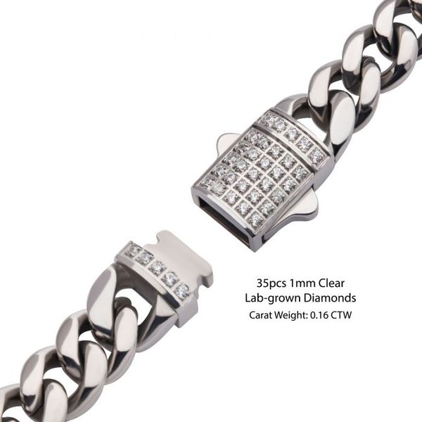 Men's Stainless Steel Cuban Chain Bracelet with Lab Grown Diamonds Image 2 Elgin's Fine Jewelry Baton Rouge, LA