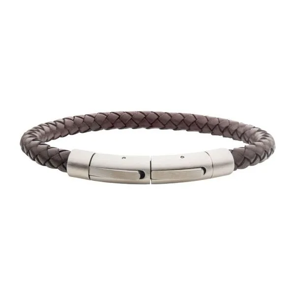 Men's Brown Genuine Leather Bracelet with Stainless Steel Clasp Image 2 Elgin's Fine Jewelry Baton Rouge, LA