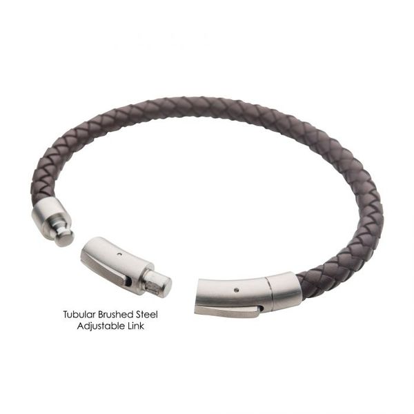 Men's Brown Genuine Leather Bracelet with Stainless Steel Clasp Image 3 Elgin's Fine Jewelry Baton Rouge, LA