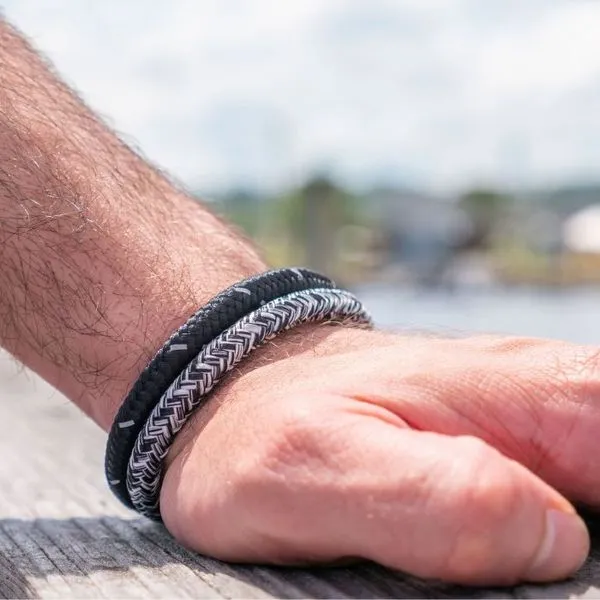 Men's Black Reflective Nylon Cord Bracelet with Stainless Steel Clasp Image 4 Elgin's Fine Jewelry Baton Rouge, LA