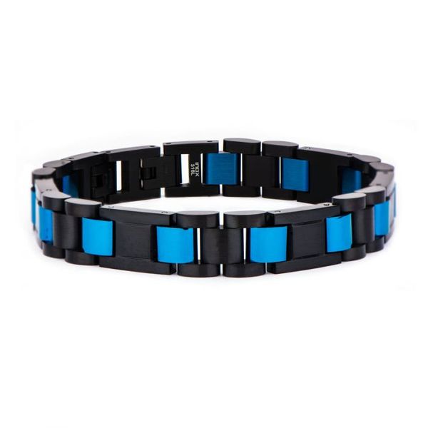 Men's Stainless Steel Black and Blue Link Bracelet Elgin's Fine Jewelry Baton Rouge, LA