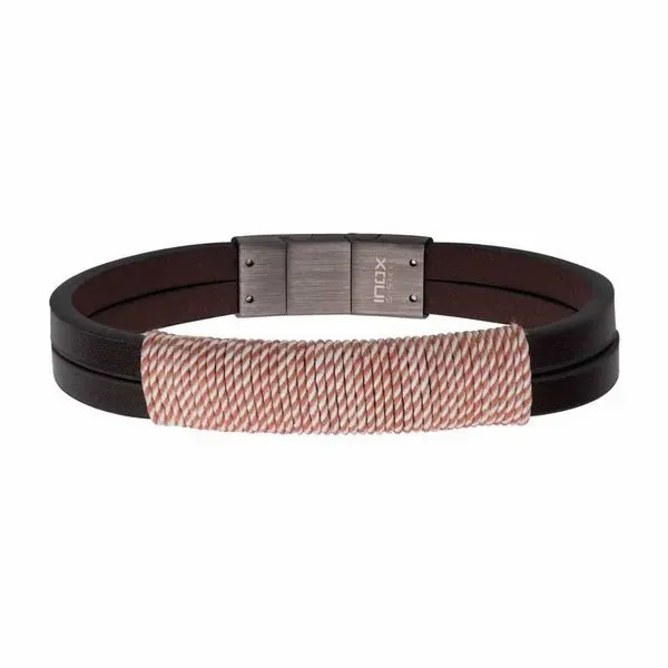 Men's Stainless Steel and Leather Bracelet Elgin's Fine Jewelry Baton Rouge, LA