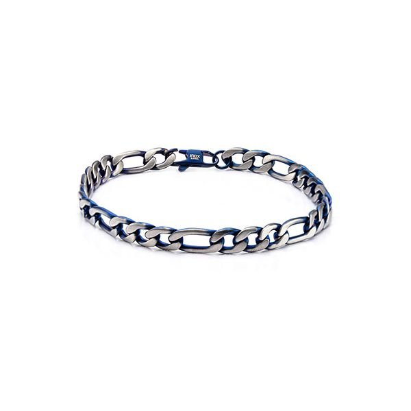 Men's Stainless Steel Blue Finished Figaro Chain Bracelet Elgin's Fine Jewelry Baton Rouge, LA