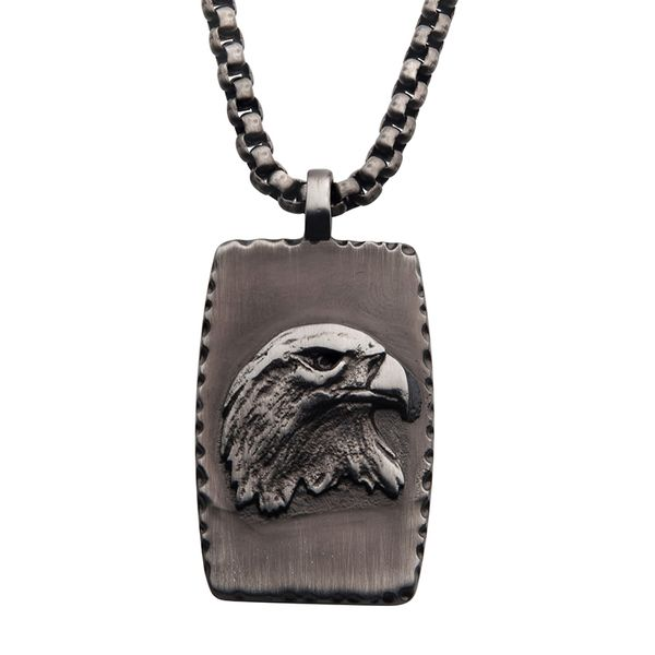 Men's Gun Metal Finish Eagle Inlay Dog Tag Necklace Elgin's Fine Jewelry Baton Rouge, LA