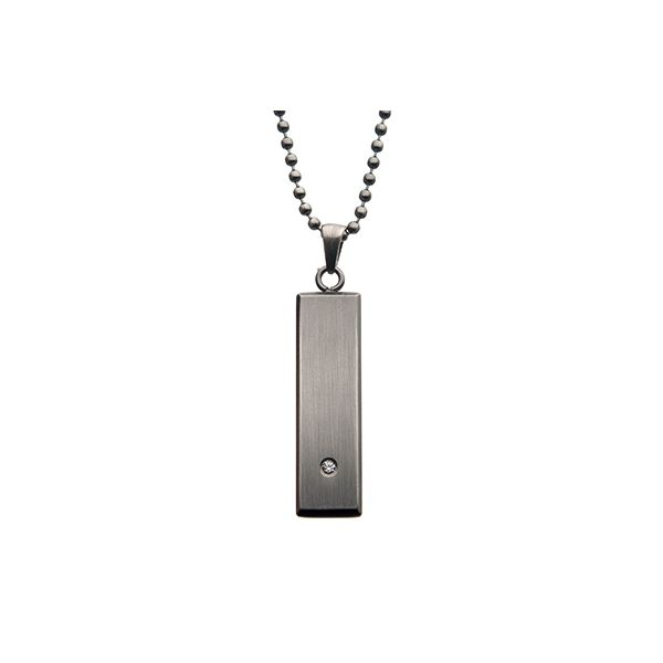 Men's Gun Metal Finish and Cubic Zirconia Tag Necklace Elgin's Fine Jewelry Baton Rouge, LA