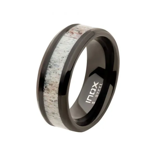 BlackStainless Steel Deer Antler Inlay Ring Elgin's Fine Jewelry Baton Rouge, LA