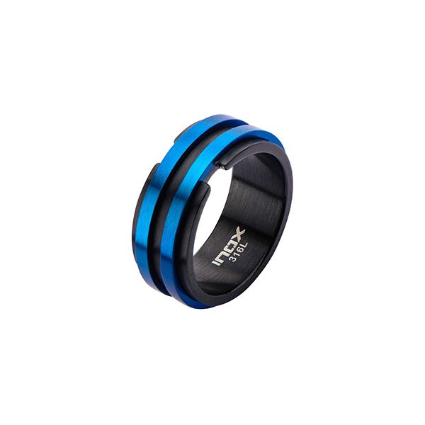 Matte Black Plated with Thin Blue Lines Ring Elgin's Fine Jewelry Baton Rouge, LA