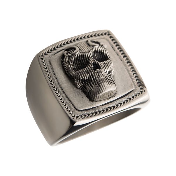 Men's Black Oxidized Matte Finish Steel 3D Skull Ring Elgin's Fine Jewelry Baton Rouge, LA