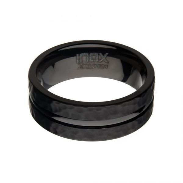 Men's Black Zirconium Hammered Ring Image 2 Elgin's Fine Jewelry Baton Rouge, LA