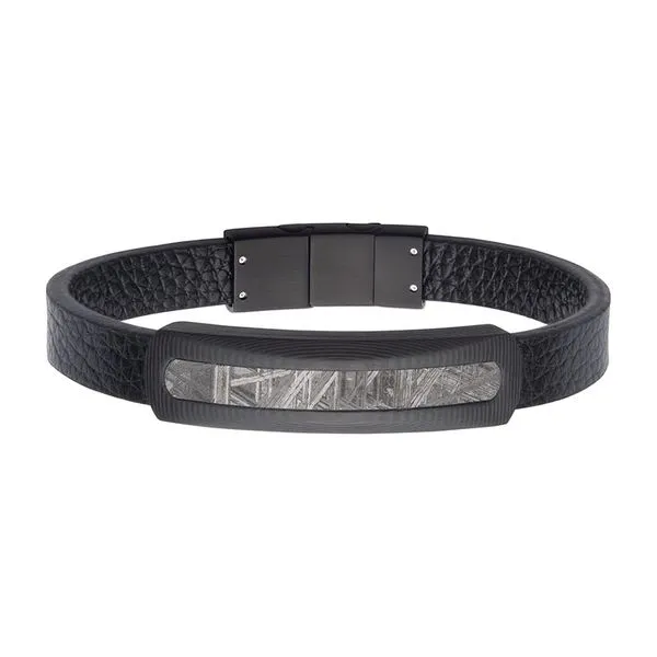 Carbon Fiber Meteorite Inlay Black Leather Bracelet Elgin's Fine Jewelry Baton Rouge, LA