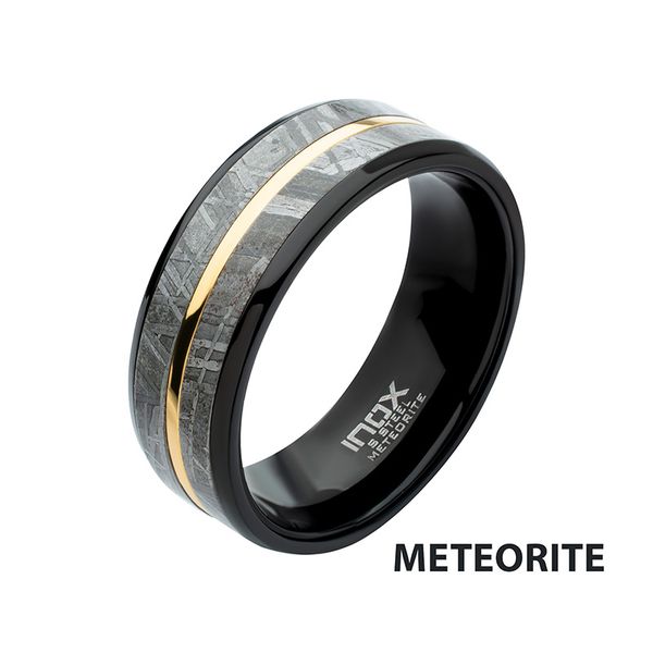Gold IP & Meteorite Inlay Black IP Ring Elgin's Fine Jewelry Baton Rouge, LA