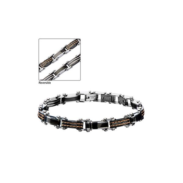 Men's Stainless Steel Reversible Bracelet with Black & Rose Gold Finish