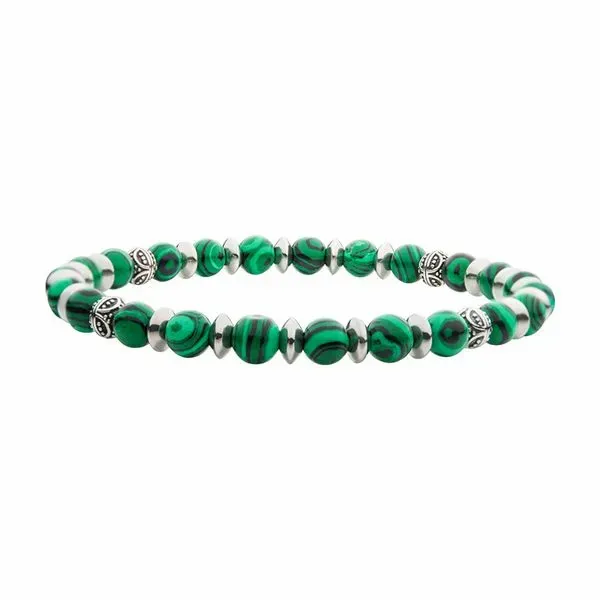 Men's Stainless Steel and Malachite Bead Bracelet Elgin's Fine Jewelry Baton Rouge, LA