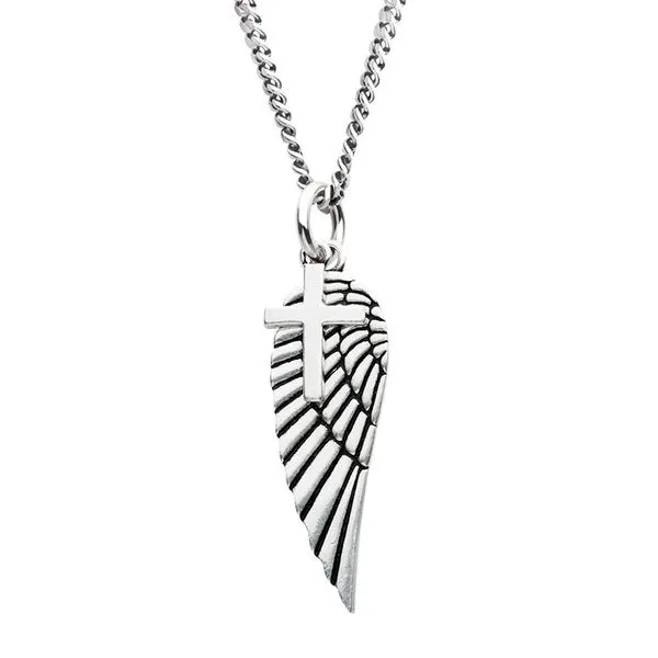 Sterling Silver Oxidized Wing & Cross Duo Pendant Elgin's Fine Jewelry Baton Rouge, LA