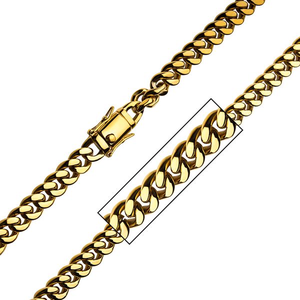Men's Stainless Steel with Gold Finish Miami Cuban Chain Necklace Image 2 Elgin's Fine Jewelry Baton Rouge, LA