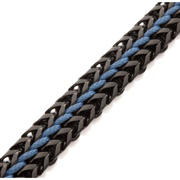 Antique Finish Black IP Stainless Steel Foxtail Chain with Blue Wax Cord Bracelet Image 2 Elgin's Fine Jewelry Baton Rouge, LA
