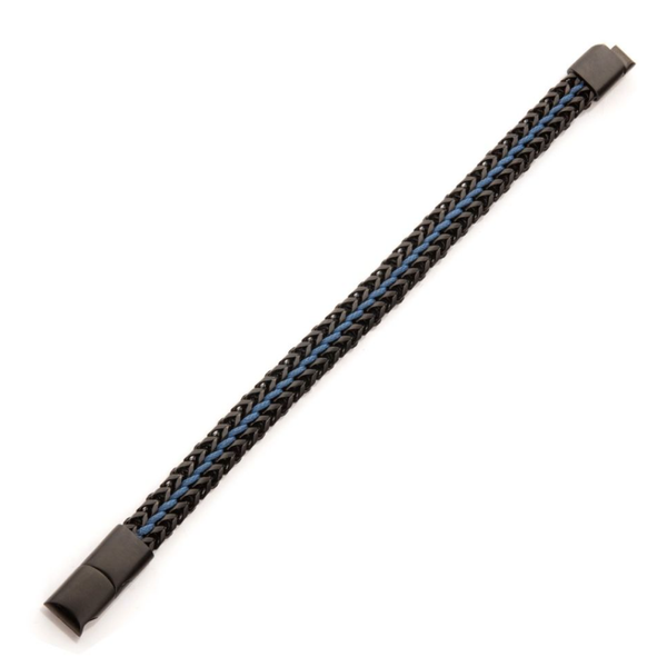 Antique Finish Black IP Stainless Steel Foxtail Chain with Blue Wax Cord Bracelet Image 3 Elgin's Fine Jewelry Baton Rouge, LA