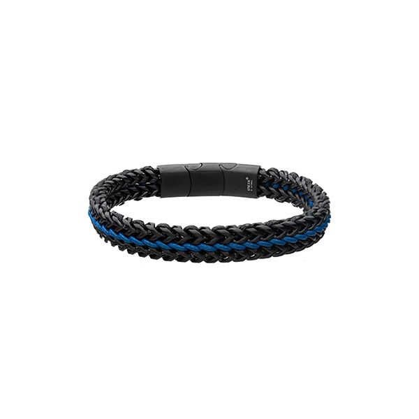 Antique Finish Black IP Stainless Steel Foxtail Chain with Blue Wax Cord Bracelet Elgin's Fine Jewelry Baton Rouge, LA
