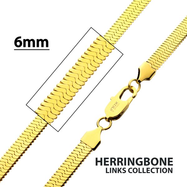 Inox Gold Finish 6 mm Herringbone Necklace Elgin's Fine Jewelry Baton Rouge, LA