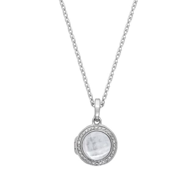Sterling Silver Mother of Pearl and Diamond Locket Elgin's Fine Jewelry Baton Rouge, LA