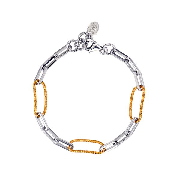 Sterling Silver and Yellow Gold Finish Paper Clip Bracelet Elgin's Fine Jewelry Baton Rouge, LA