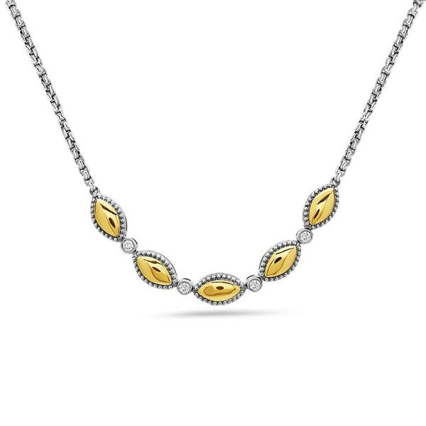 Charles Krypell Sterling Silver and 18kt Gold Diamond Necklace Elgin's Fine Jewelry Baton Rouge, LA