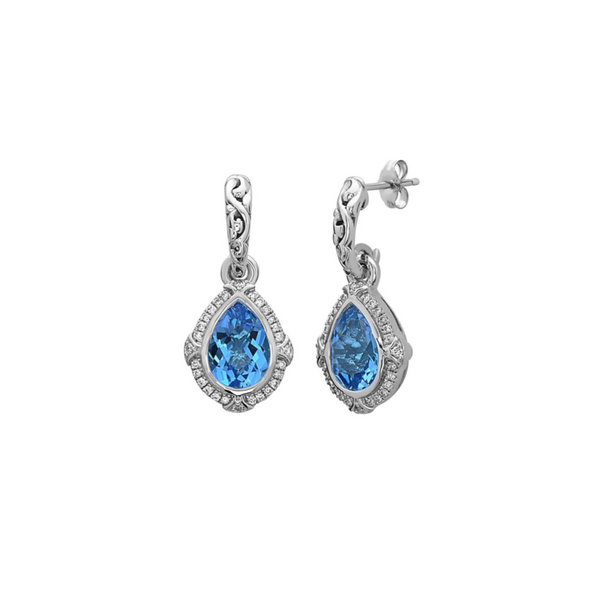 Charles Krypell Sterling Silver Blue Topaz and Diamond Earrings Elgin's Fine Jewelry Baton Rouge, LA