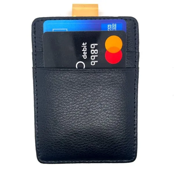 Gold Finish Engravable Money Clip with Leather Card Holder Image 2 Elgin's Fine Jewelry Baton Rouge, LA