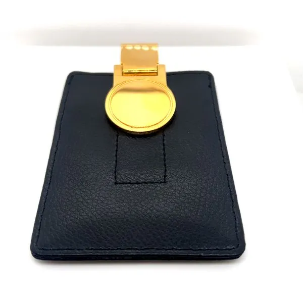 Gold Finish Engravable Money Clip with Leather Card Holder Image 3 Elgin's Fine Jewelry Baton Rouge, LA