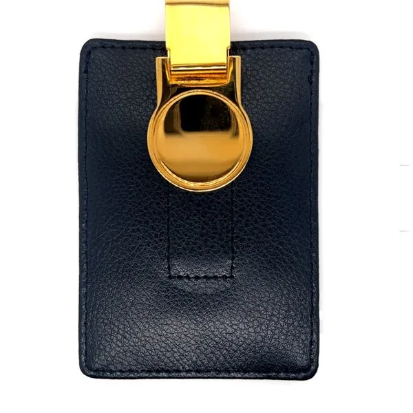 Gold Finish Engravable Money Clip with Leather Card Holder Image 4 Elgin's Fine Jewelry Baton Rouge, LA