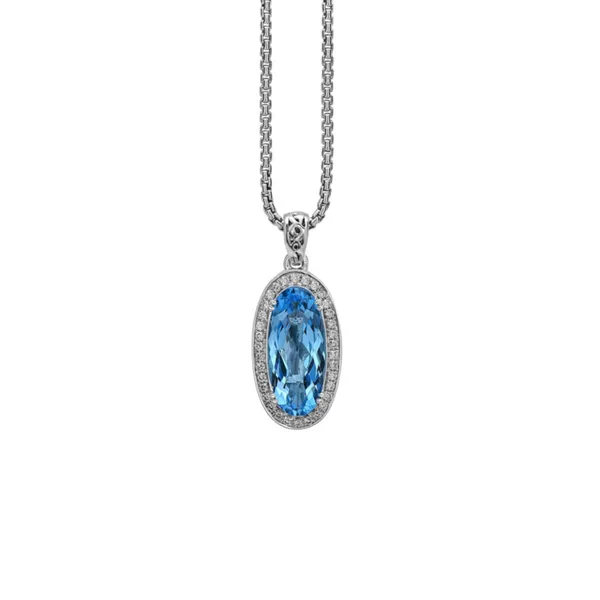 Charles Krypell Sterling Silver Blue Topaz and Diamond Pendant Elgin's Fine Jewelry Baton Rouge, LA