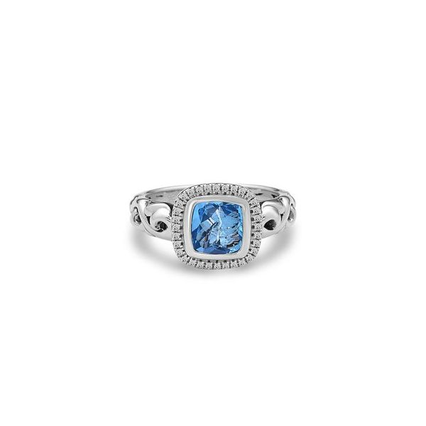 Charles Krypell Sterling Silver Blue Topaz and Diamond Ring Elgin's Fine Jewelry Baton Rouge, LA