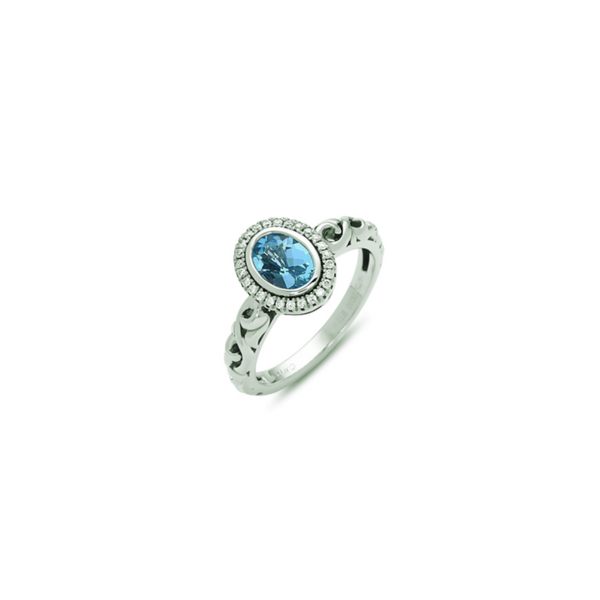 Charles Krypell Sterling Silver Blue Topaz and Diamond Ring Elgin's Fine Jewelry Baton Rouge, LA