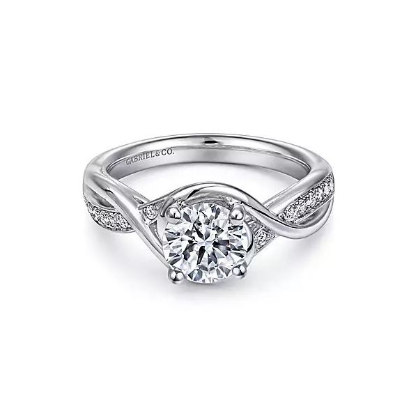 14K White Gold Round Twisted Diamond Engagement Ring Ellsworth Jewelers Ellsworth, ME