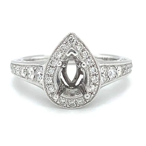 White 14 Karat Pear Shape Halo Ring Ellsworth Jewelers Ellsworth, ME