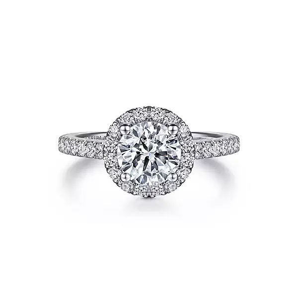 14K White Gold Round Halo Diamond Engagement Semi-Mount Ring Ellsworth Jewelers Ellsworth, ME