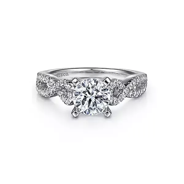 14K White Gold Twisted Diamond Engagement Semi-Mount Ring Ellsworth Jewelers Ellsworth, ME