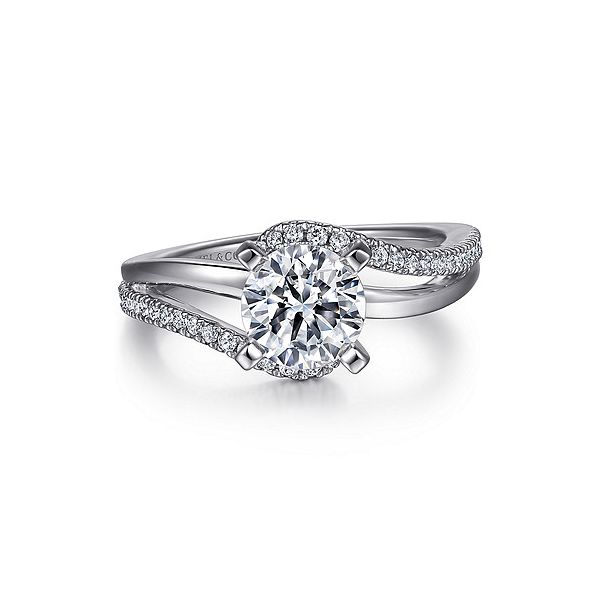 14K White Gold Bypass Diamond Engagement Semi-Mount Ring Ellsworth Jewelers Ellsworth, ME