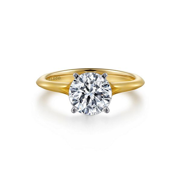 14K White-Yellow Gold Round Diamond Engagement Ring Mounting Ellsworth Jewelers Ellsworth, ME