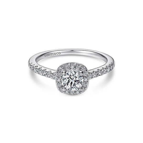 14K White Gold Diamond Cushion Halo Engagement Ring Mounting Ellsworth Jewelers Ellsworth, ME
