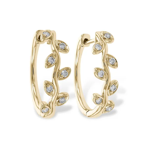 14K Yellow Gold Diamond Leaf Design Earrings Ellsworth Jewelers Ellsworth, ME