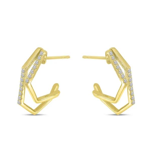 14K Yellow Gold Diamond Geometric Double Hoop Earrings Ellsworth Jewelers Ellsworth, ME