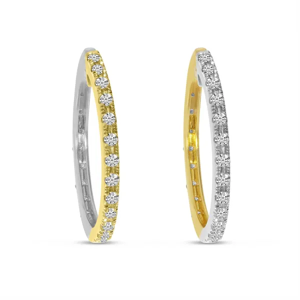 14K Yellow and White Gold Diamond Two Tone Medium Hoops Ellsworth Jewelers Ellsworth, ME