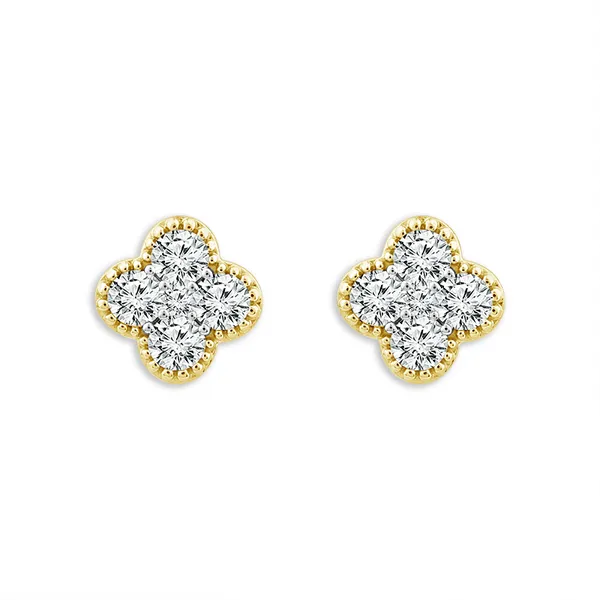 14K Yellow Gold Diamond Cluster Stud Earrings Ellsworth Jewelers Ellsworth, ME