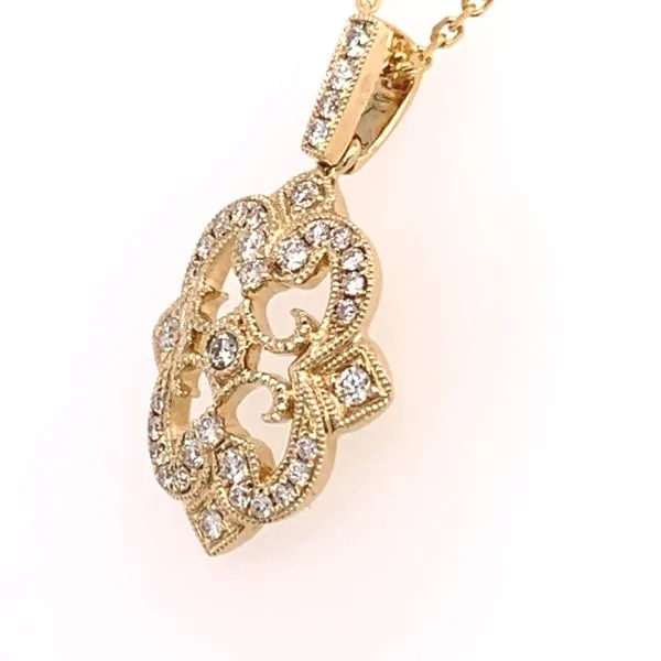 14Kt Filagree Pendant with Diamonds Image 2 Ellsworth Jewelers Ellsworth, ME