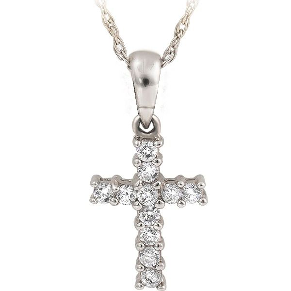 14Kt Petite Cross Pendant with Round Diamonds Ellsworth Jewelers Ellsworth, ME