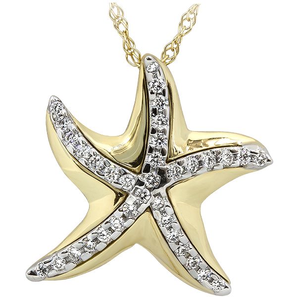 14Kt Two-Tone Starfish Necklace with Diamonds Ellsworth Jewelers Ellsworth, ME