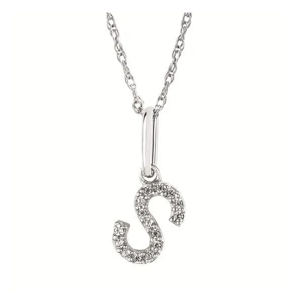 10K White Gold Letter S Diamond Necklace Ellsworth Jewelers Ellsworth, ME